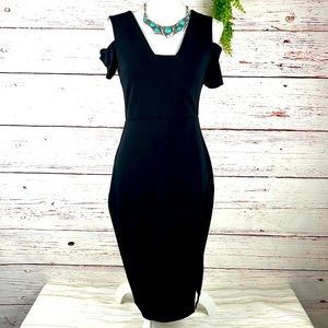 Express Black Cold Shoulder Midi Dress with Front Slit Size SP
